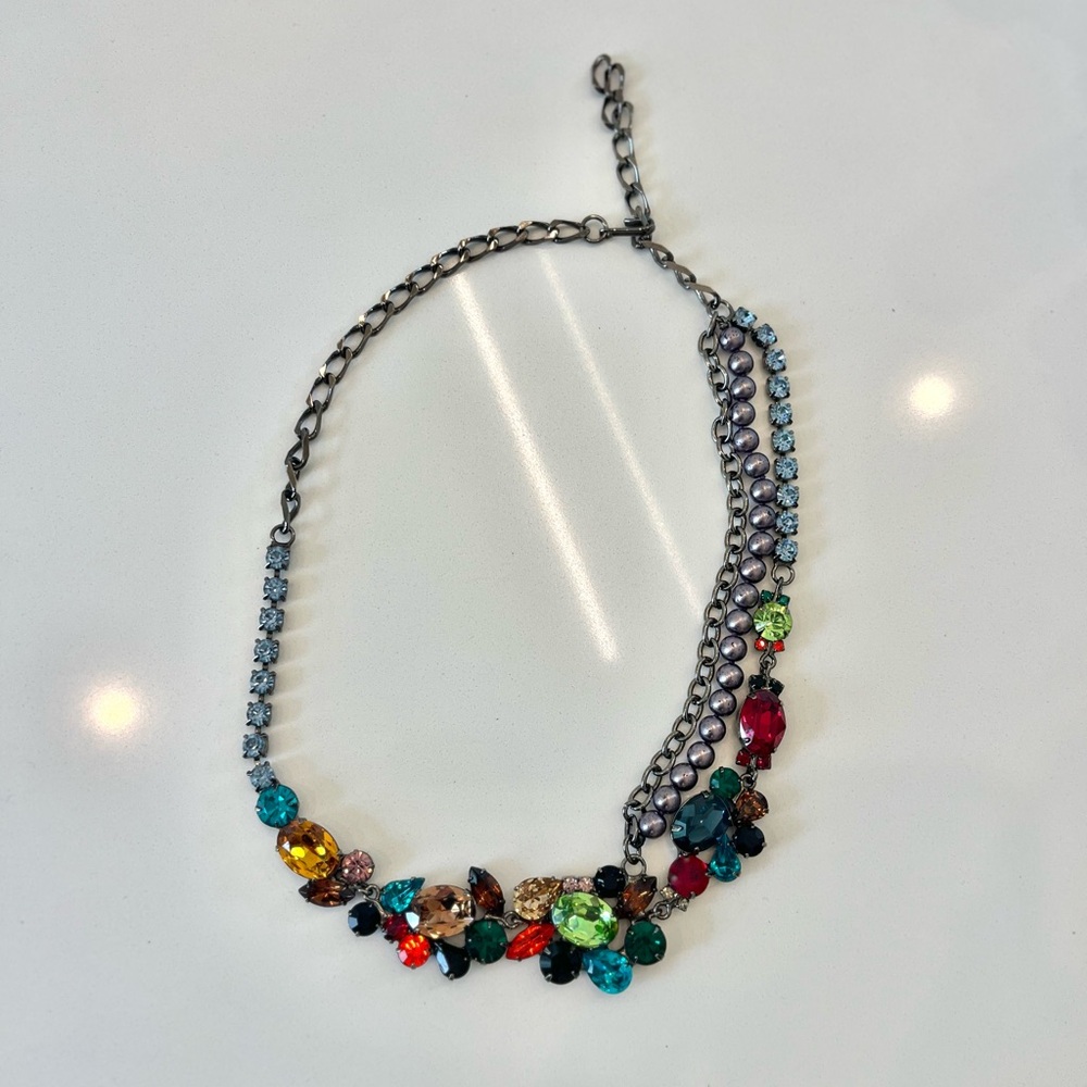 Multicolor Gemstone and black pearl Necklace